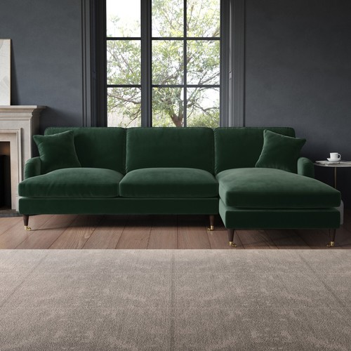 Green velvet shaped sofa - l, 3