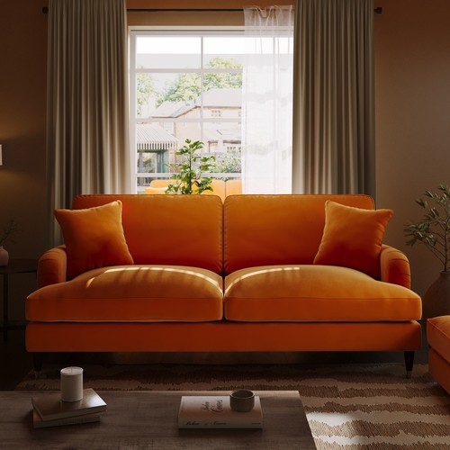 Orange velvet sofa seater - sofa, 3