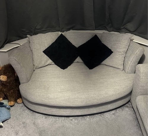 Grey curved fabric sofa with - curved,