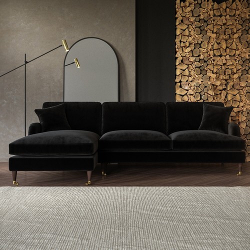 Black velvet shaped sofa - black,