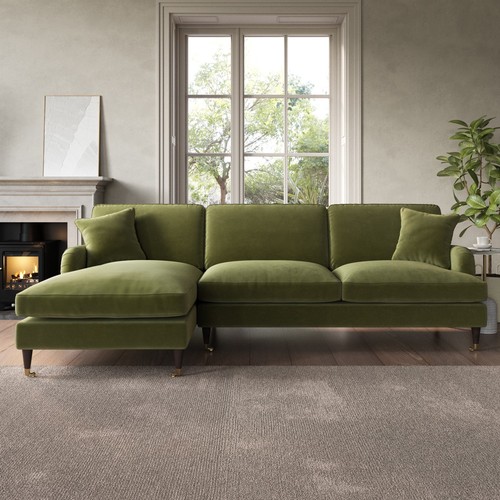 Green velvet shaped sofa 3 - velvet, l