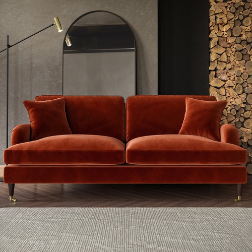 Burnt orange velvet seater - burnt,