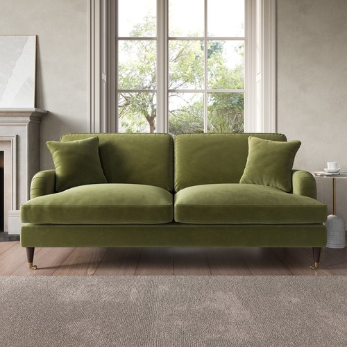 Olive green velvet seater - green,