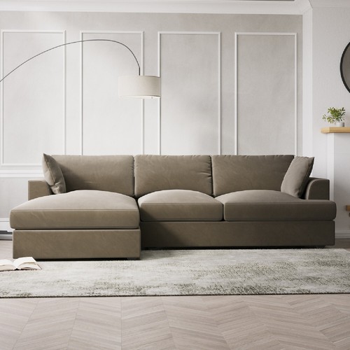 Brown velvet shaped sofa 3 - brown, l