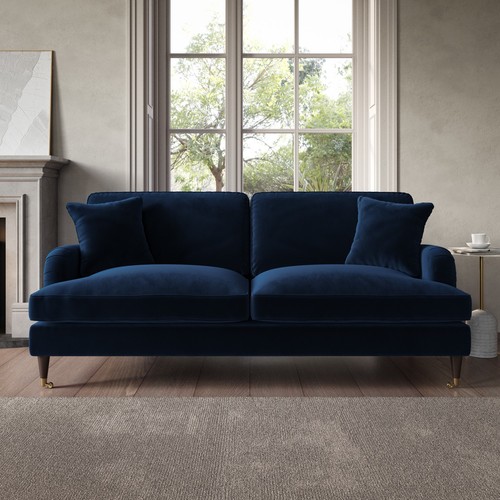 Navy velvet sofa seater - velvet, with