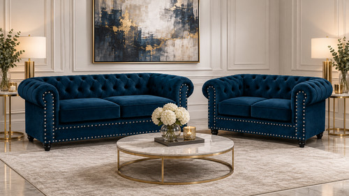 Chesterfield blue 2 seater - &,