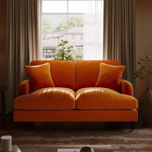 Orange velvet sofa seater - orange, 2