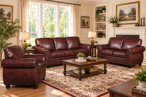 Brown leather seater - leather, 3