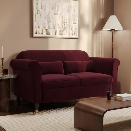 Burgundy velvet seater - burgundy, 2