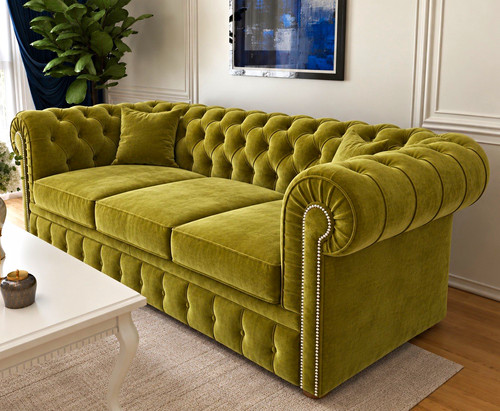 Green olive plush - green, chesterfield