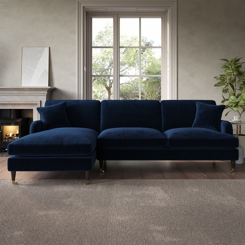 Navy velvet shaped sofa 3 - shaped,